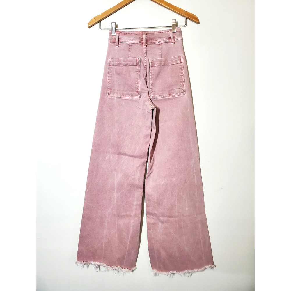 Zara Womens 0 Marine Straight Leg Jeans High Rise Raw Hems Pale Pink Retro - Picture 5 of 11